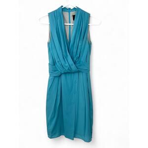 O'2nd X BARNEYS NY silk sleeveless v- neck dress mini wrap style short teal 0 XS